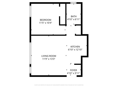 Floor plan for 1 bed, 1 bath, 431 sqft